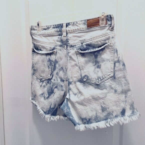 Organic Blue-Tie Dye-Distressed Jean/Denim Shorts-100% Cotton-Size 5/27-Bl/White - Picture 9 of 11